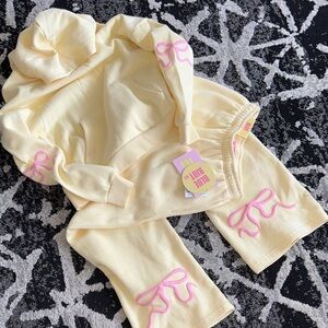 Women Butter Yellow Hoodie & Jogger Set with Pink Bow Accents